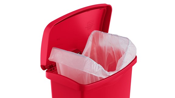 Rubbermaid® Slim Jim® Step-On Trash Can - 13 Gallon, Red H-5904R - Uline
